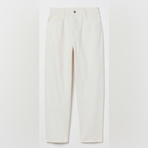 H&M ankle length, ruffle trim waistband, tapered leg jeans